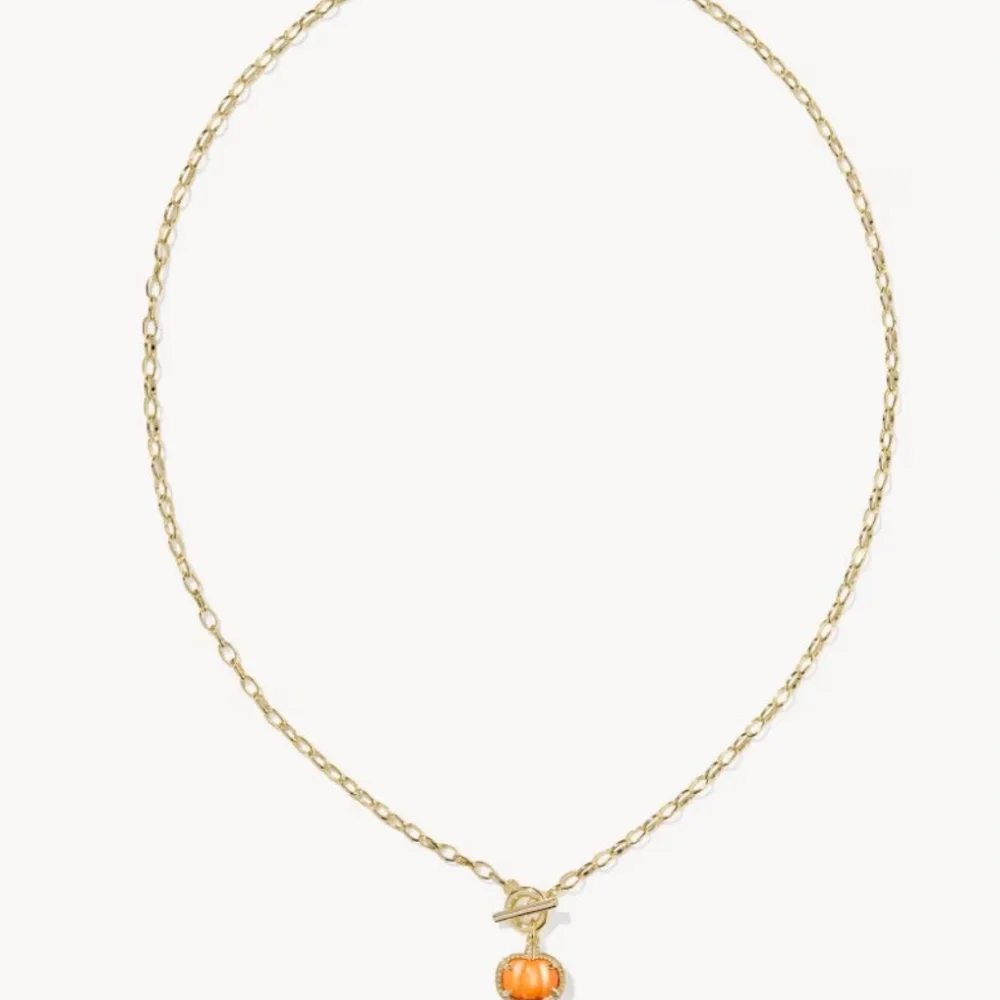 Kendra Scott Pumpkin Gold Link and Chain Necklace in Orange Mother-of-Pearl - Picture 4 of 7